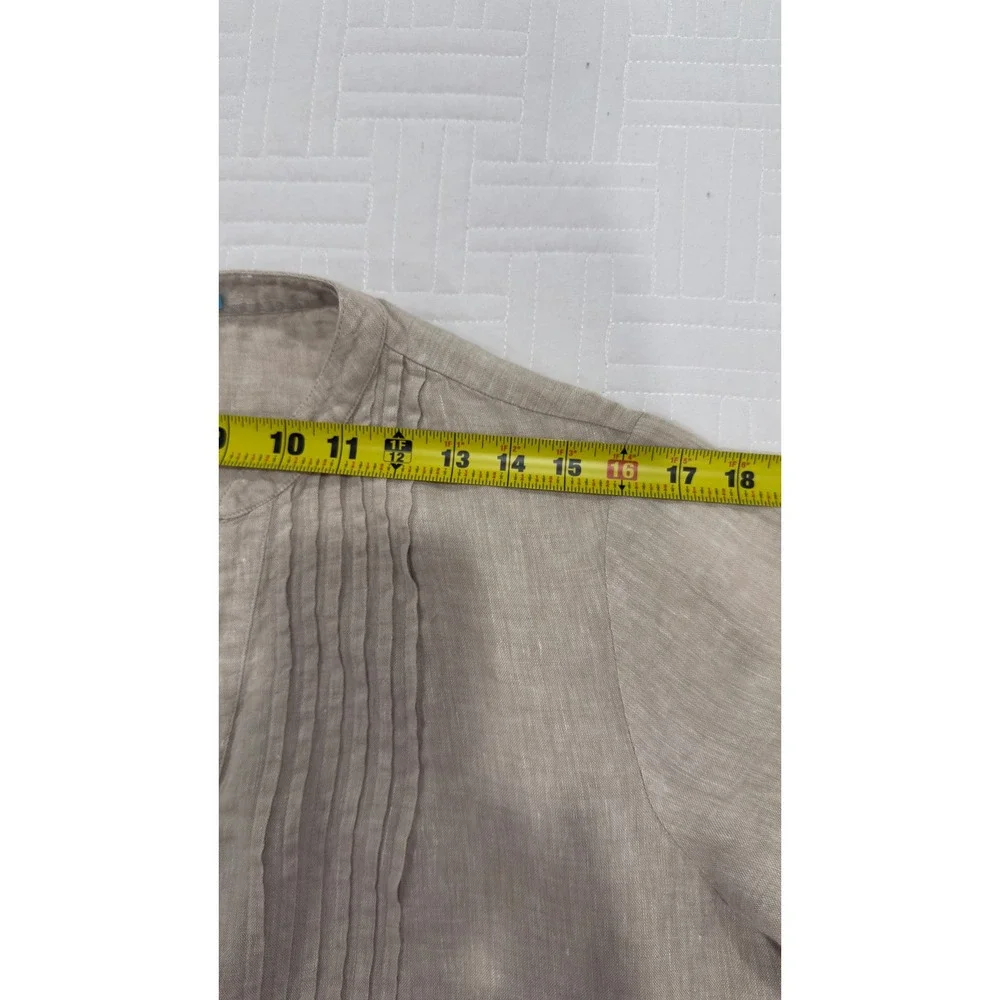 J. McLaughlin Linen Tunic Dress Beige Pintuck Roll Tab Sleeve XL - Picture 9 of 9